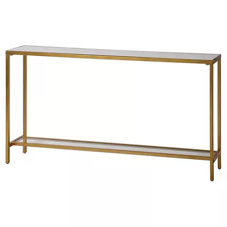 gold_metal_mirrored_top_slim_console_table_2.webp Metal Mirrored Top Slim Console Table>Kirklands Home Hot