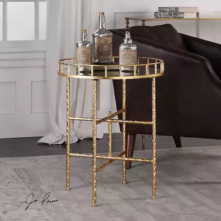 Gold Metal Mirrored Tray Accent Table>Kirklands Home Outlet