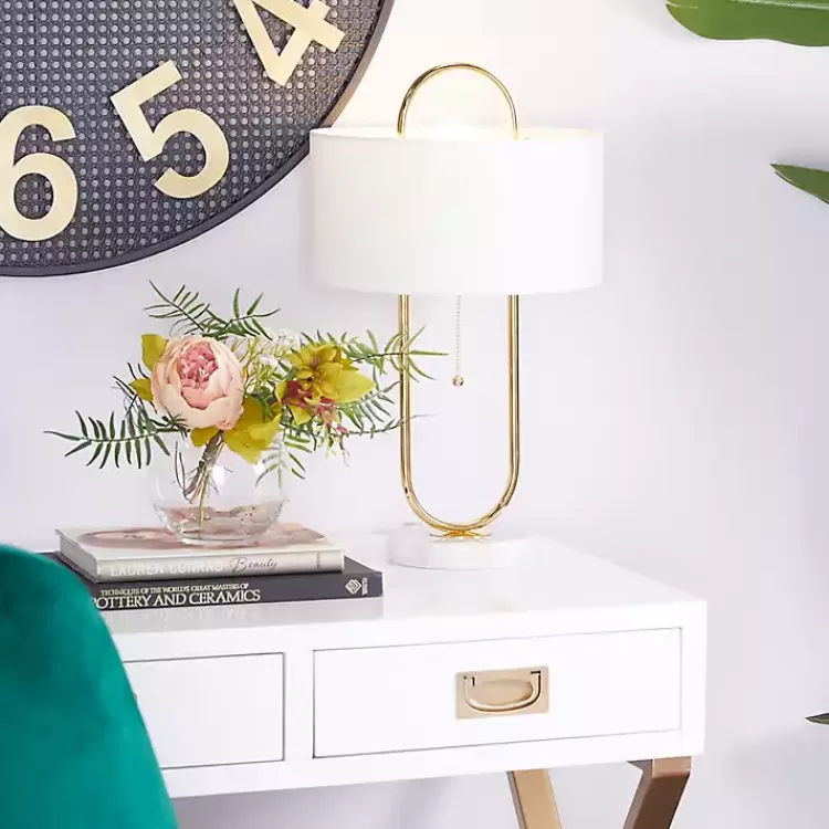 Metal Open Loop Stem White Round Table Lamp>Kirklands Home Clearance
