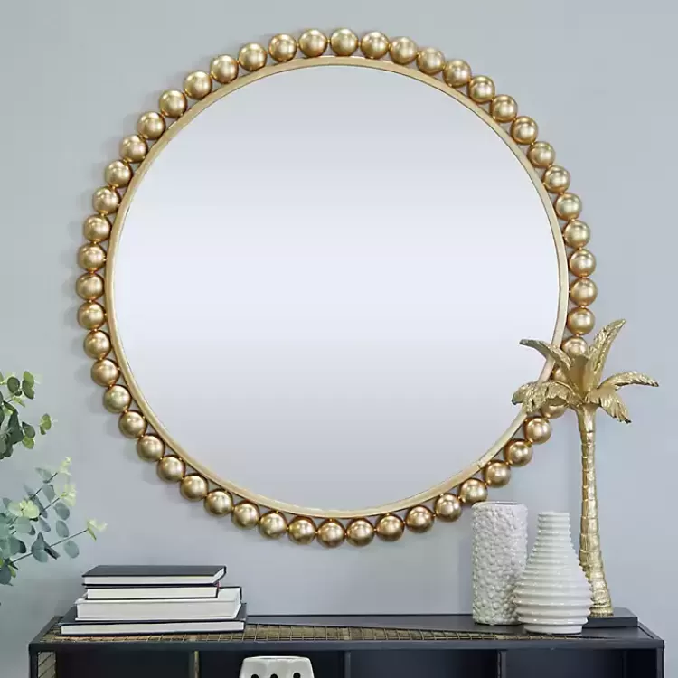 Gold Metal Round Beaded Frame Wall Mirror>Kirklands Home Shop