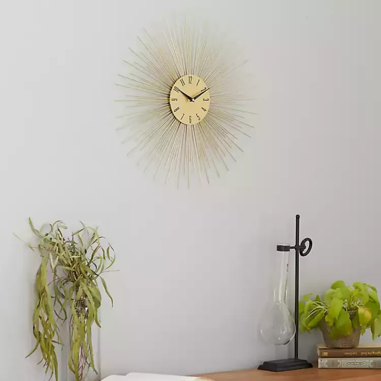 Gold Metal Sunburst Wall Clock>Kirklands Home Flash Sale