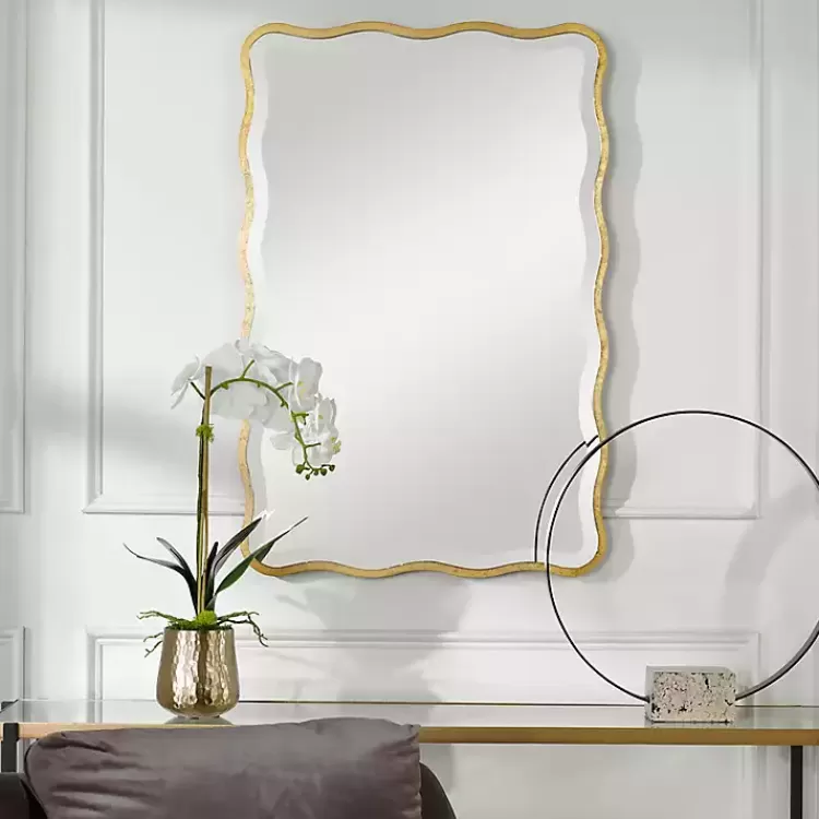 Gold Wood Wavy Frame Beveled Wall Mirror>Kirklands Home Discount