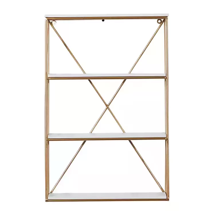 Gold X-Frame Daisy White Wood Wall Shelf>Kirklands Home Discount