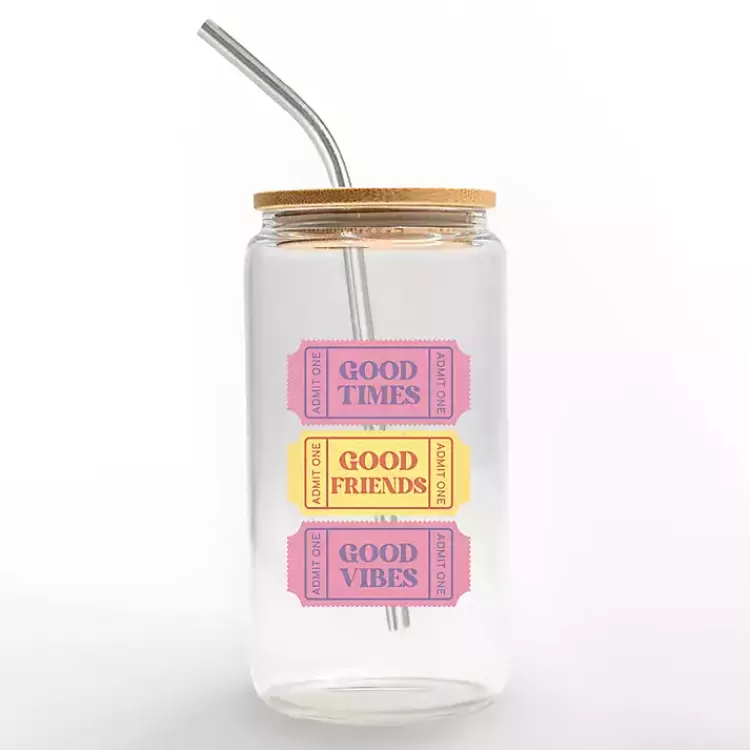 Good Vibes Ticket Stub Glass Tumbler>Kirklands Home Clearance