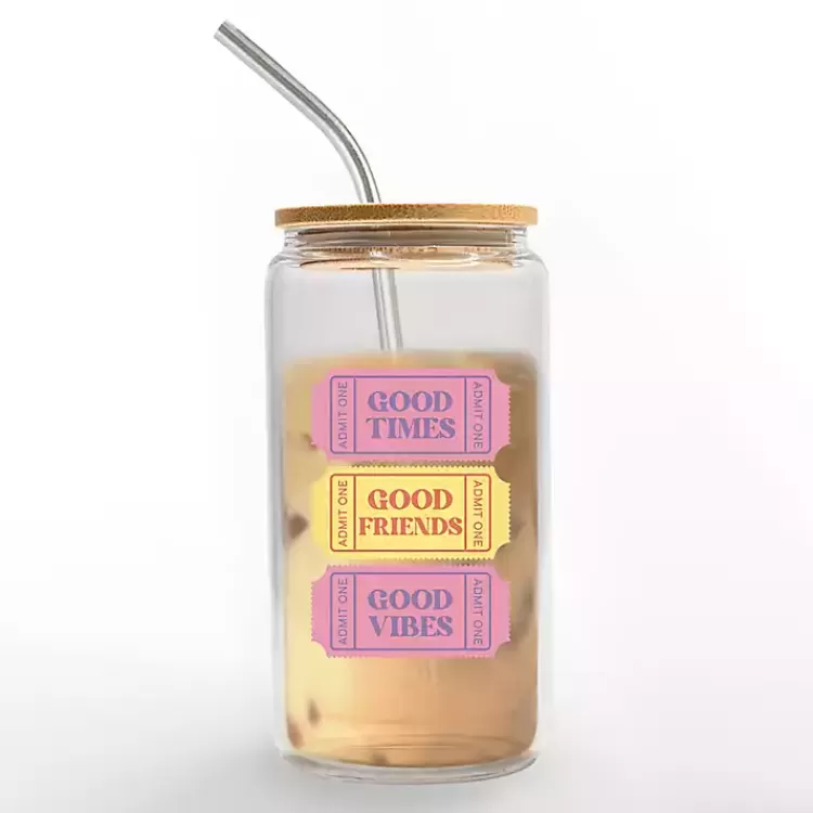 Good Vibes Ticket Stub Glass Tumbler>Kirklands Home Clearance