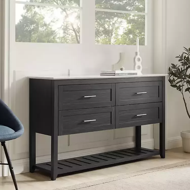 Graphite Wood Storage Buffet with Faux Marble Top>Kirklands Home Store