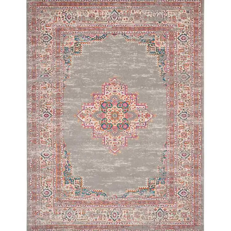 Gray & Pink Central Motif Botanical Area Rug, 9x12>Kirklands Home Fashion