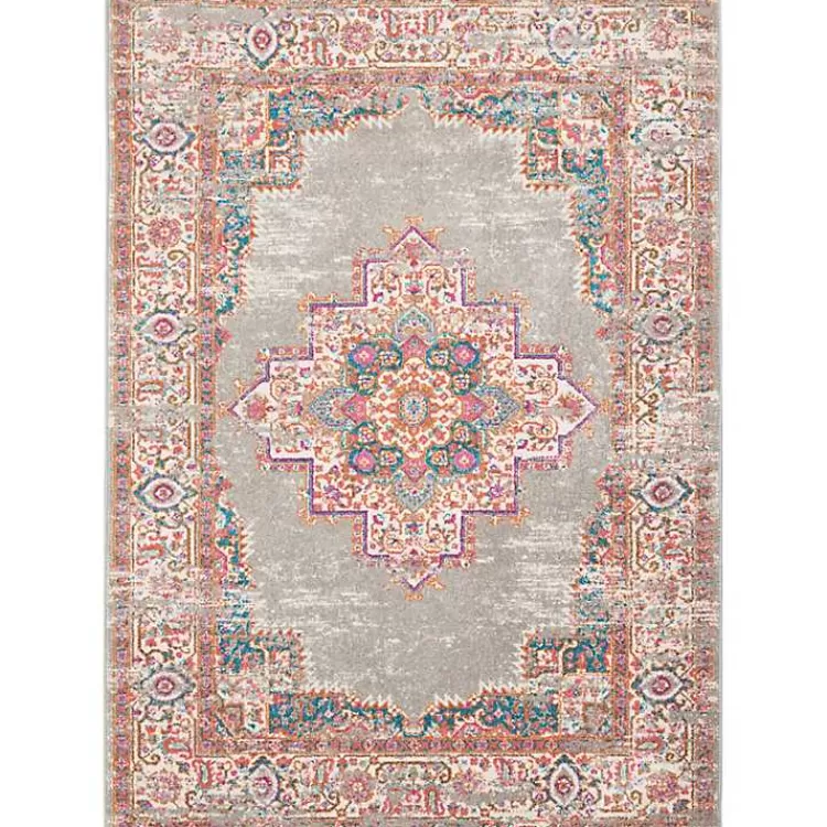 Gray & Pink Central Motif Botanical Area Rug, 5x7>Kirklands Home Fashion