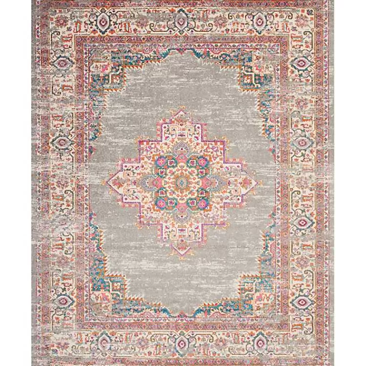 Gray & Pink Central Motif Botanical Area Rug, 8x10>Kirklands Home Best