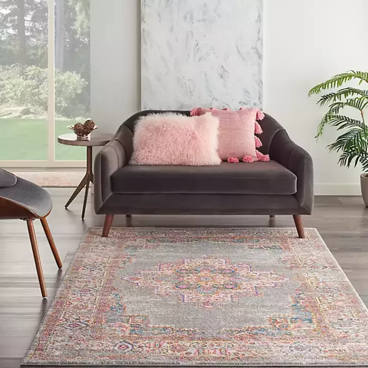 Gray & Pink Central Motif Botanical Area Rug, 5x7>Kirklands Home Fashion
