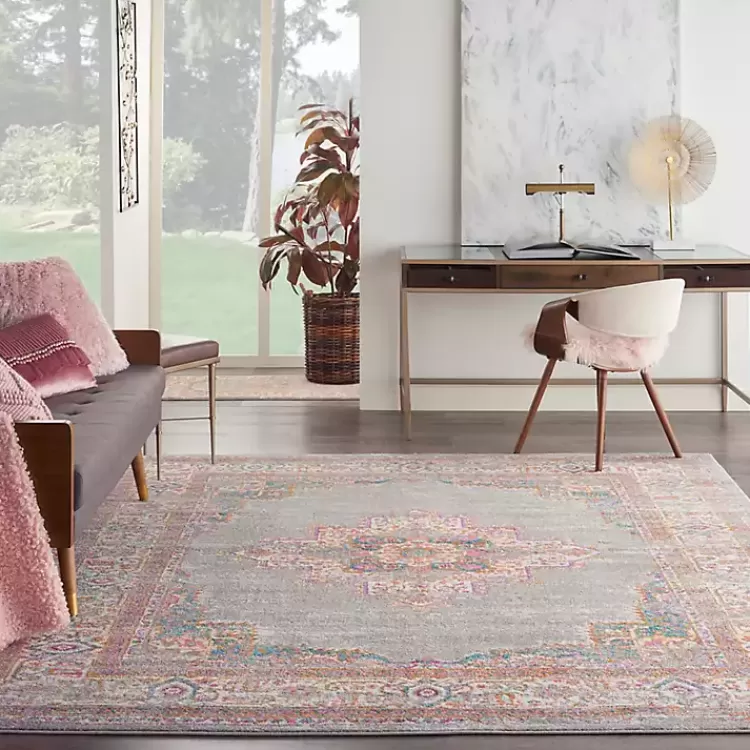 Gray & Pink Central Motif Botanical Area Rug, 8x10>Kirklands Home Best
