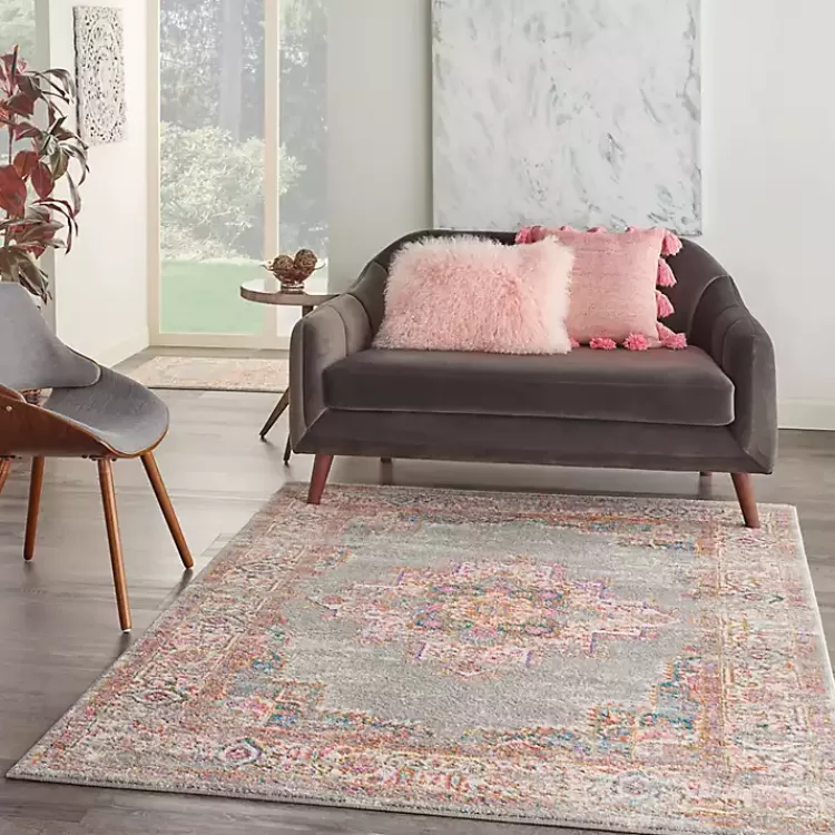 gray__pink_central_motif_botanical_area_rug_x_7-2.webp Gray & Pink Central Motif Botanical Area Rug, 5x7>Kirklands Home Fashion