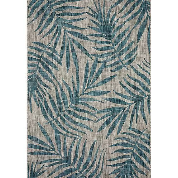 Gray and Aqua Palm Leaves Outdoor Area Rug, 5x7>Kirklands Home Store