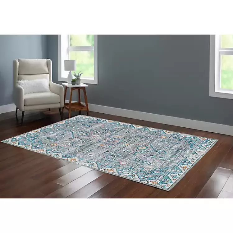 Gray and Blue Barron Washable Area Rug, 5x7>Kirklands Home Best