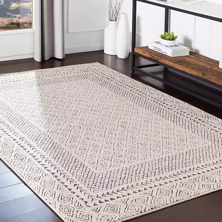 Gray and Cream Border Harrah Area Rug, 5x7>Kirklands Home Best