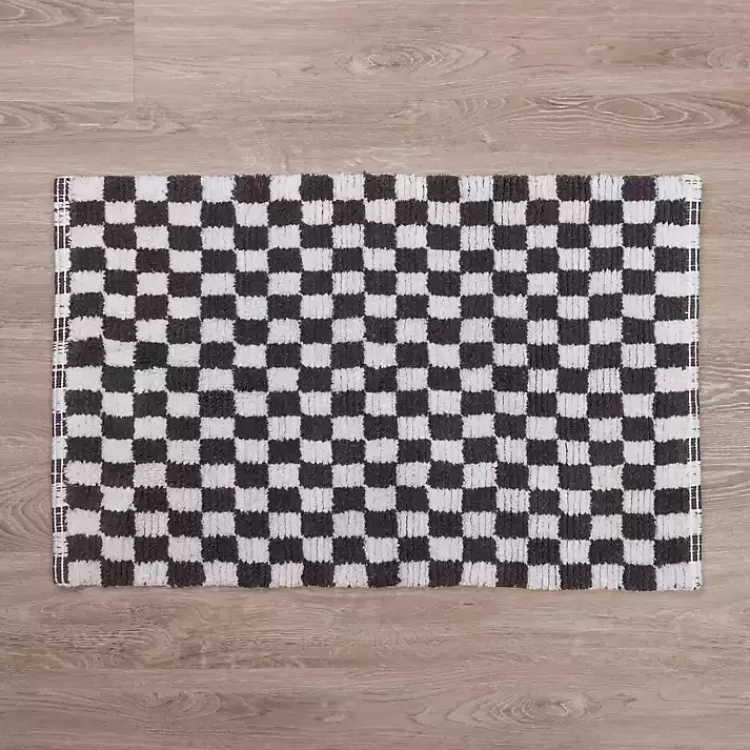Gray and White Checkered Bathroom Rug>Kirklands Home Flash Sale