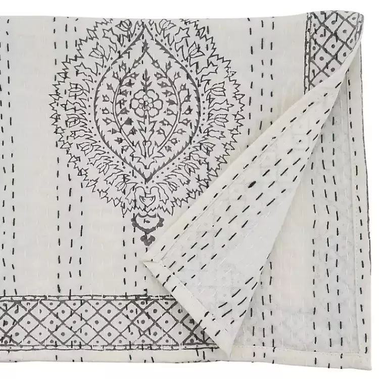 Gray and White Kantha Stitch Table Runner>Kirklands Home Cheap