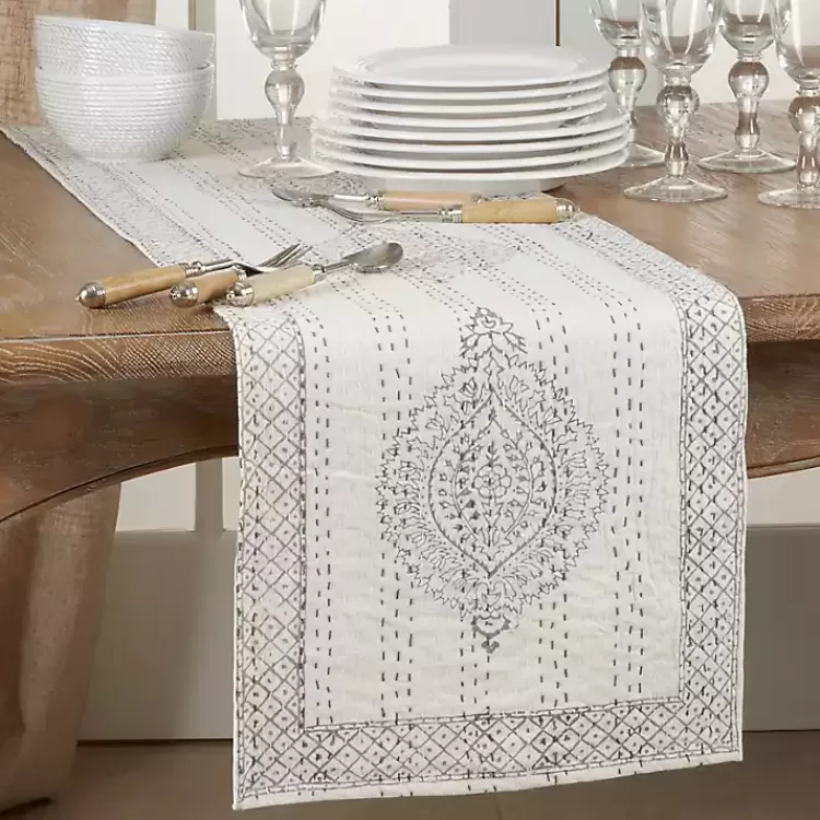 gray_and_white_kantha_stitch_table_runner_2.webp Gray and White Kantha Stitch Table Runner>Kirklands Home Cheap