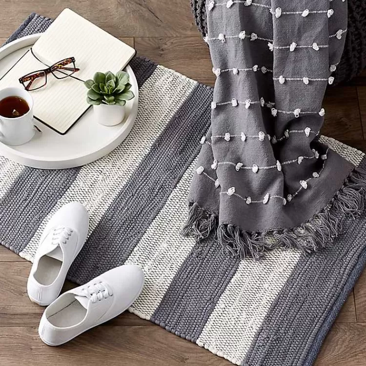 gray_and_white_stripe_cotton_accent_rug_x_4.webp and White Stripe Cotton Accent Rug, 2x3>Kirklands Home Shop