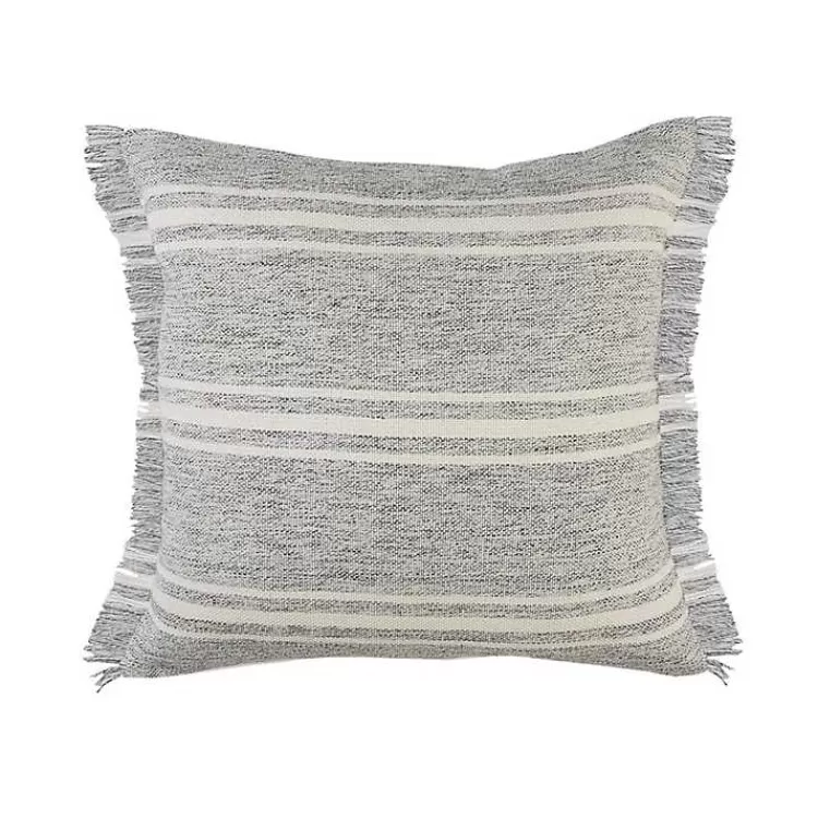 Gray and White Triple Stripe Outdoor Pillow>Kirklands Home Hot