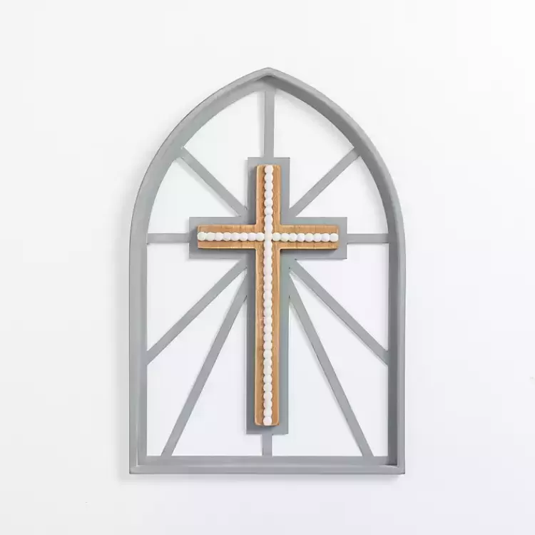 Gray Beaded Cathedral Cross Wall Plaque>Kirklands Home Fashion