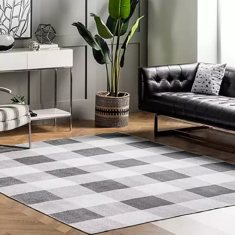 Gray Buffalo Plaid Washable Area Rug, 5x8>Kirklands Home Fashion