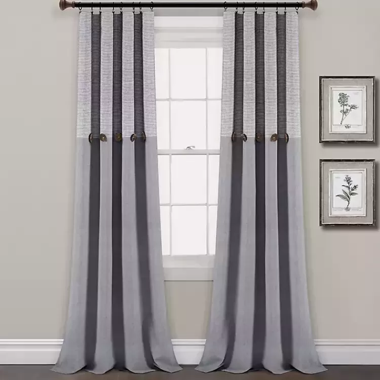 Gray Button and Stripe Curtain Panel Set, 95 in.>Kirklands Home Cheap