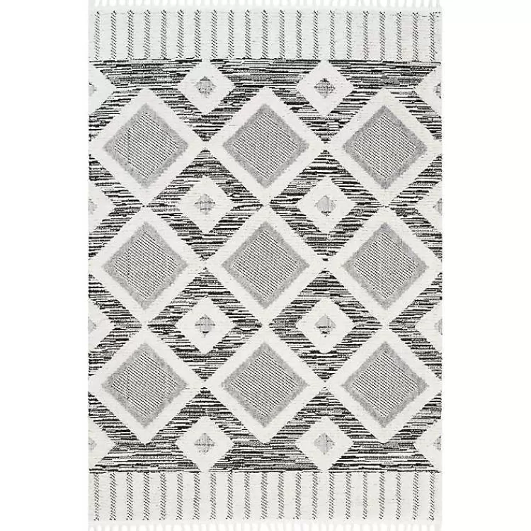 Gray Checkered Tiles Area Rug with Tassels, 5x7>Kirklands Home Discount
