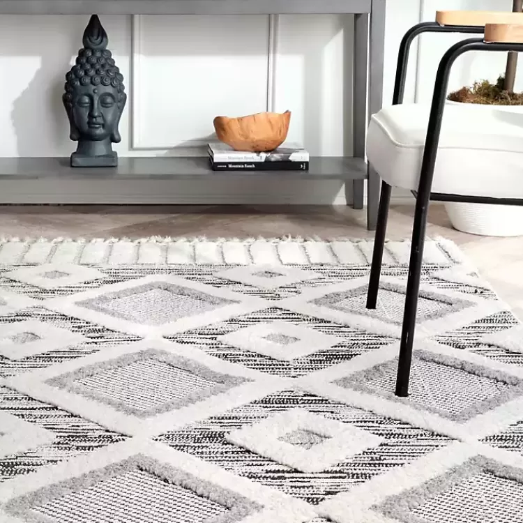 gray_checkered_tiles_area_rug_with_tassels_x_2.webp Gray Checkered Tiles Area Rug with Tassels, 5x7>Kirklands Home Discount