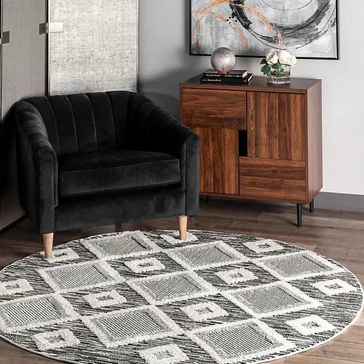 gray_checkered_tiles_area_rug_with_tassels_x_3.webp Gray Checkered Tiles Area Rug with Tassels, 5x7>Kirklands Home Discount