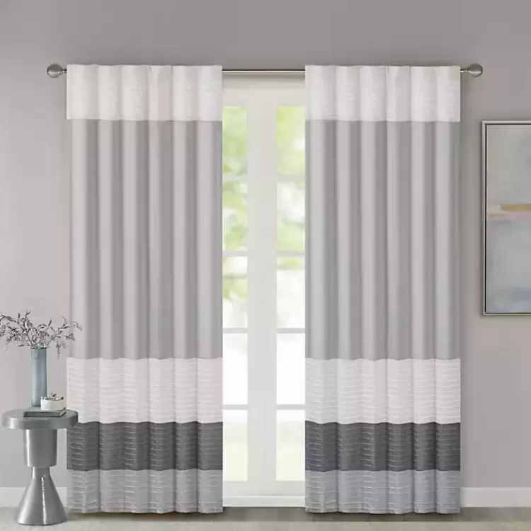 Gray Color Block Striped Curtain Panel, 84 in.>Kirklands Home Cheap