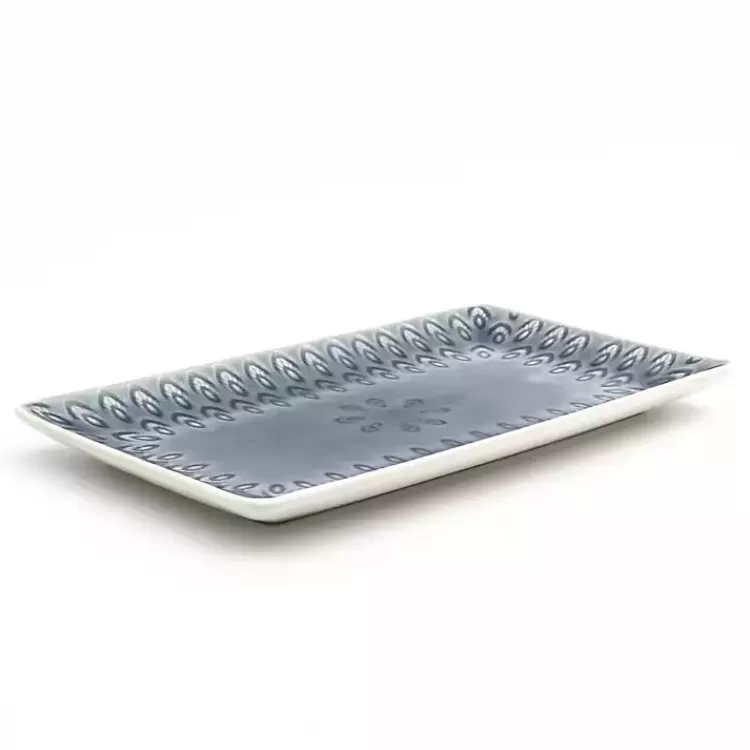 Crackle Glaze Peacock Rectangular Platter>Kirklands Home Clearance