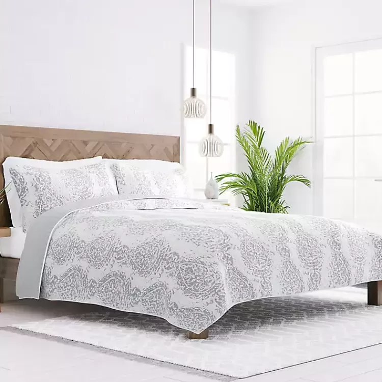 Gray Damask Reversible 3-pc. King Quilt Set>Kirklands Home Discount