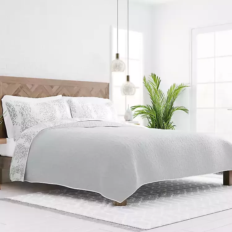 Gray Damask Reversible 3-pc. Queen Quilt Set>Kirklands Home New