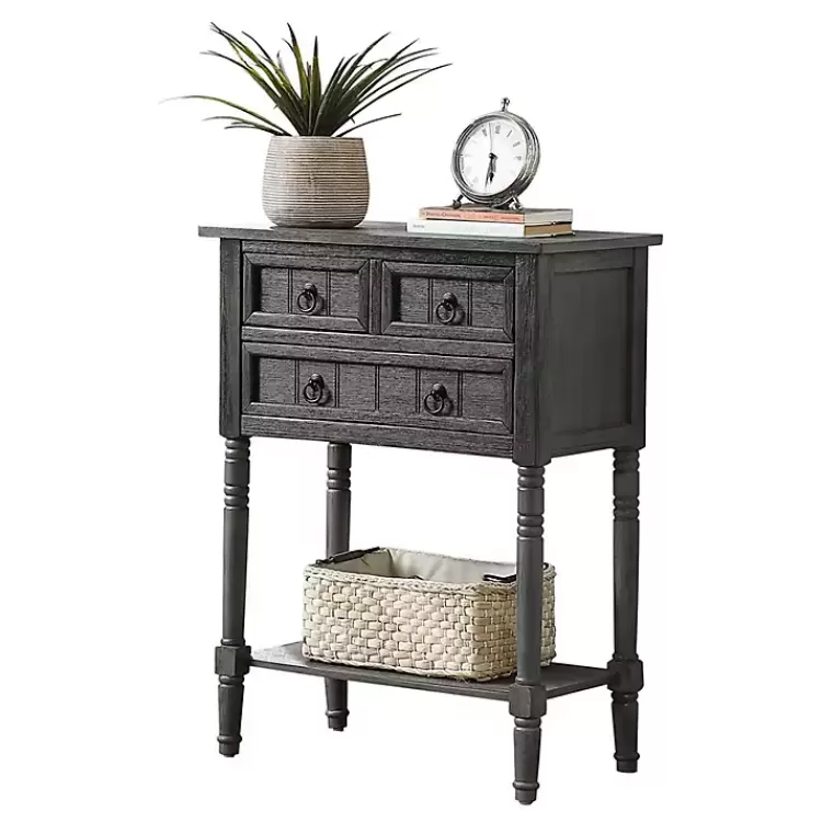 gray_drawer_turned_legs_accent_table_2.webp 3-Drawer Turned Legs Accent Table>Kirklands Home Clearance