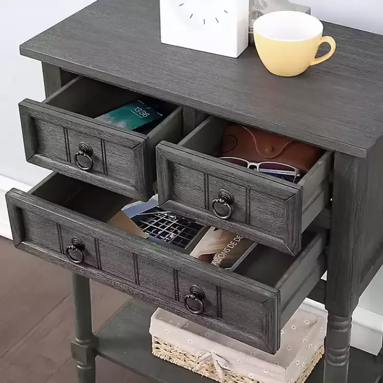 gray_drawer_turned_legs_accent_table_6.webp 3-Drawer Turned Legs Accent Table>Kirklands Home Clearance