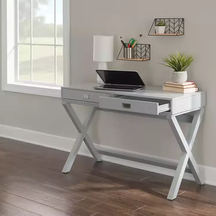 gray_drawer_xframe_desk_2.webp 2-Drawer X-Frame Desk>Kirklands Home Fashion