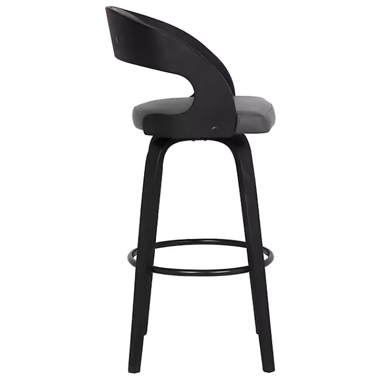 gray_faux_leather_black_wood_sally_counter_stool_2.webp Faux Leather Black Wood Sally Counter Stool>Kirklands Home Best