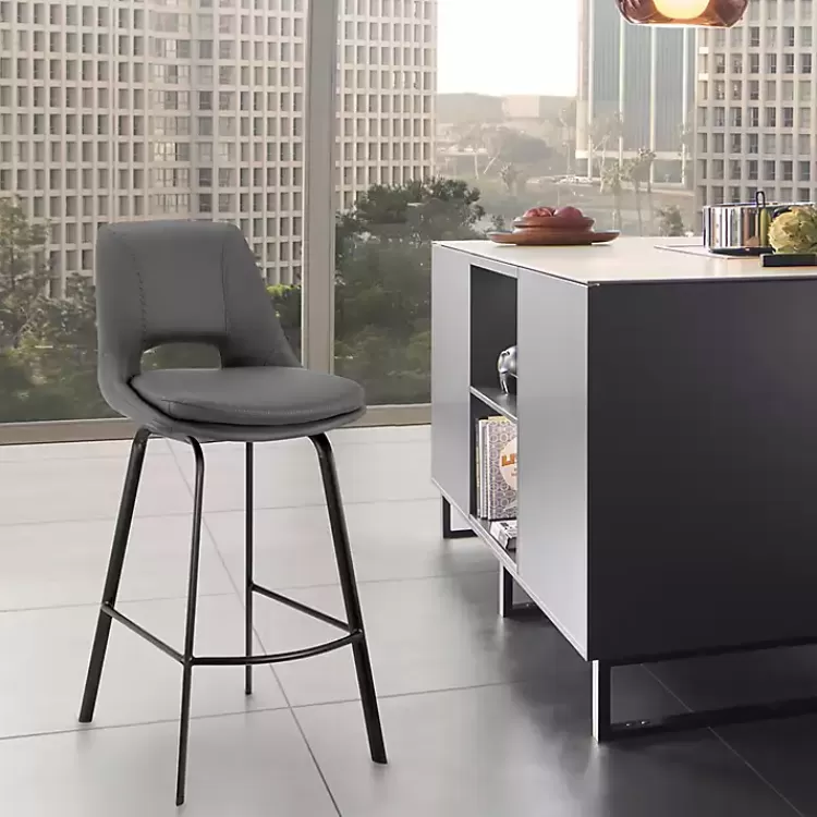 gray_faux_leather_carise_swivel_counter_stool_9.webp Faux Leather Carise Swivel Counter Stool>Kirklands Home Best Sale