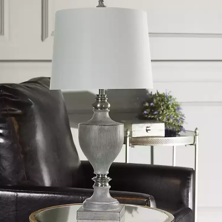 Gray Faux Wood and Silver Table Lamp>Kirklands Home Store
