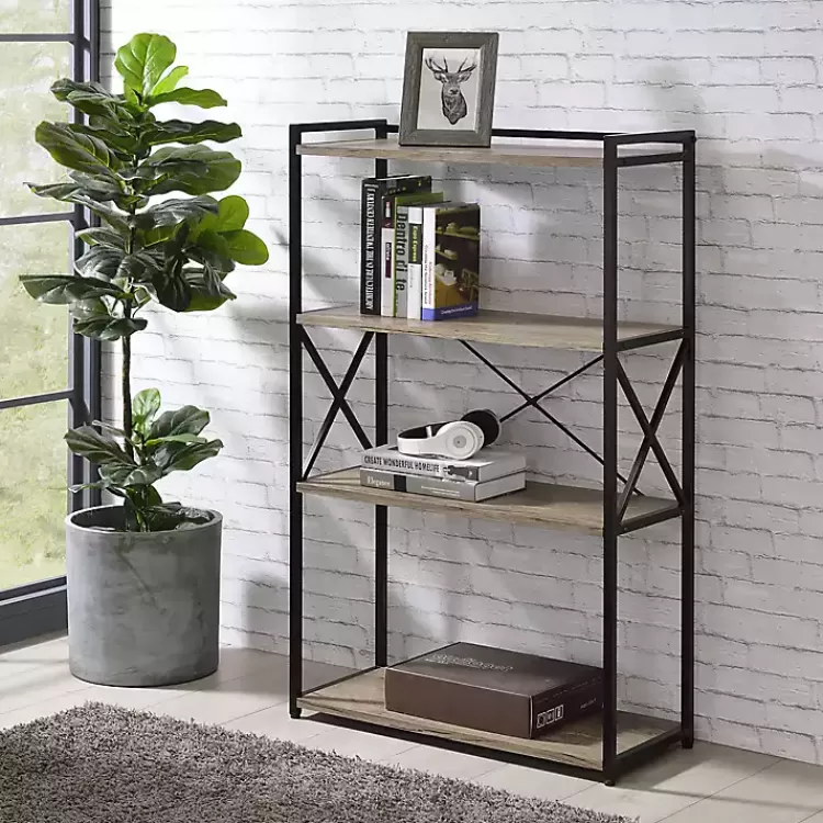 Gray Finish X Frame Open Shelf Bookcase>Kirklands Home Cheap