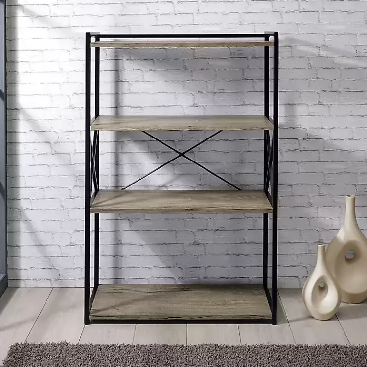 gray_finish_x_frame_open_shelf_bookcase_3.webp Gray Finish X Frame Open Shelf Bookcase>Kirklands Home Cheap