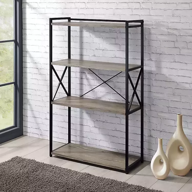 gray_finish_x_frame_open_shelf_bookcase_5.webp Gray Finish X Frame Open Shelf Bookcase>Kirklands Home Cheap