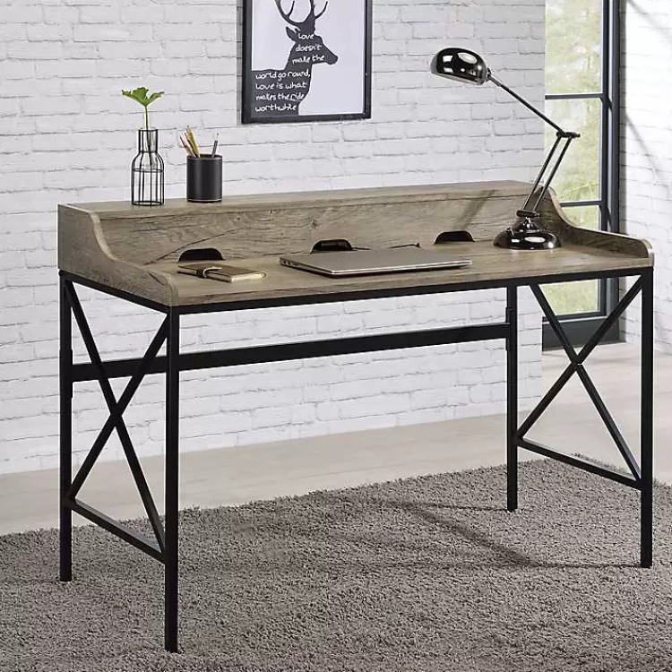 Gray Finish X Frame Wooden Hinged Top Desk>Kirklands Home Clearance