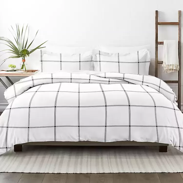 Gray Grid Plaid 3-pc. Micro King Duvet Cover Set>Kirklands Home Discount