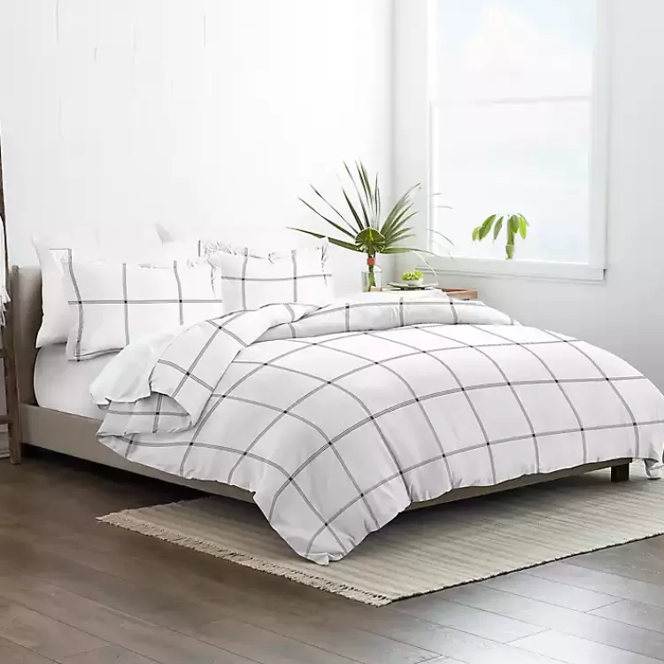 Gray Grid Plaid 3-pc. Micro King Duvet Cover Set>Kirklands Home Discount