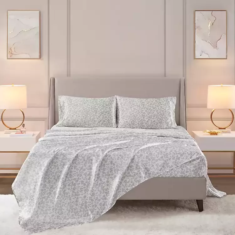 Gray Leopard Print Satin 3-pc. Twin Sheet Set>Kirklands Home Flash Sale