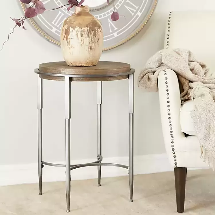 gray_metal__wood_round_accent_table_3.webp Metal & Wood Round Accent Table>Kirklands Home Shop