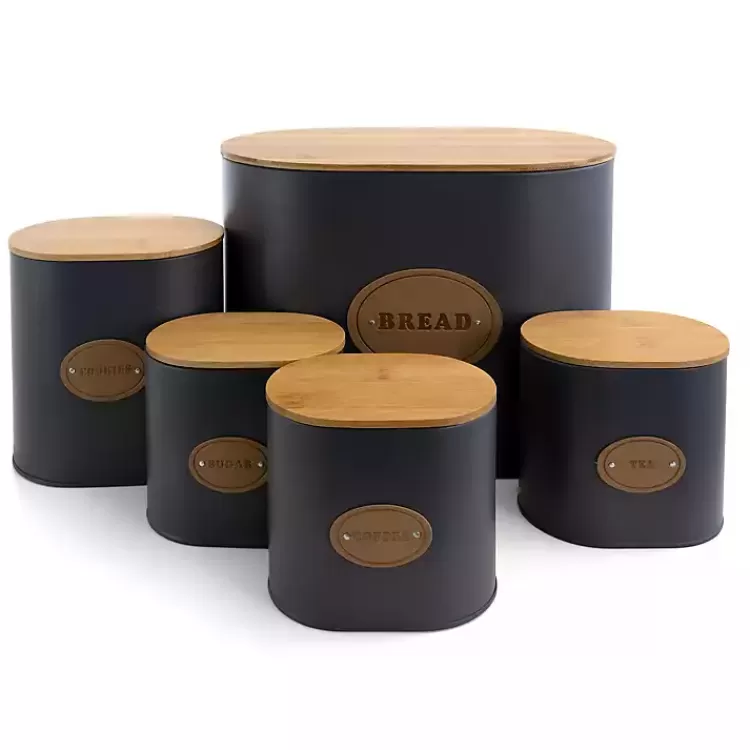 Metal and Bamboo Label Canisters, Set of 5>Kirklands Home Clearance
