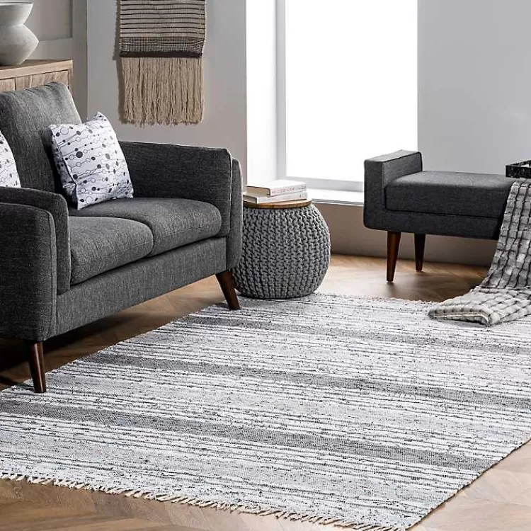 Gray Mottled Stripe Tassel Area Rug, 9x12>Kirklands Home Store